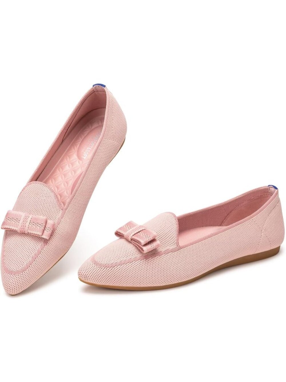 Women's Pink Elegant Pointed Toe Knit Fabric Lace Up Washable Loafer Flat Shoes